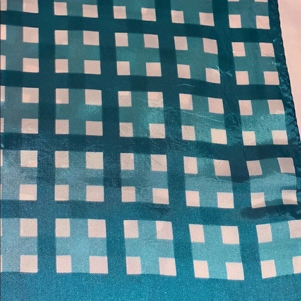 Vintage turquoise acetate plaid Japan made scarf